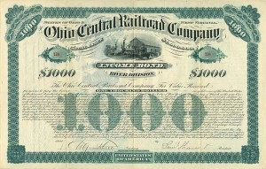 Ohio Central Railroad Company - $1,000 Bond (Uncanceled)